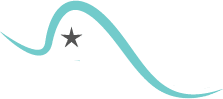 Teal wavy line with a dark star, representing dental care excellence and quality service.